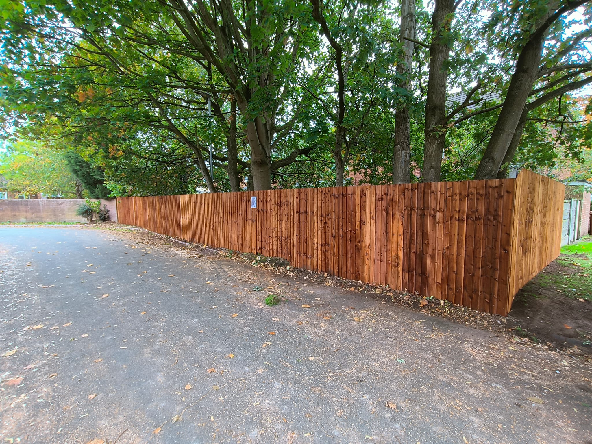 Completed close-board fencing on a housing estate boundary